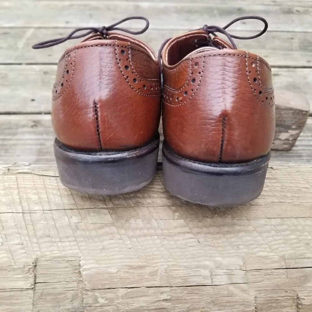 Vintage 70s Brown Leather Wingtip Brogue Vibram Sole Lace-up‎ Derby Oxfords 8